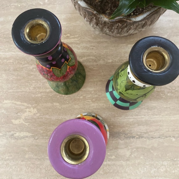 Colorful Hand-Painted Candle Holders Set of 3 - Picture 10 of 15
